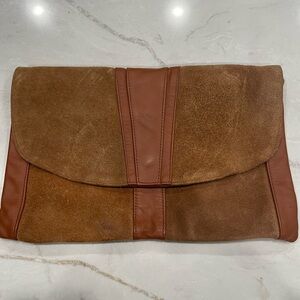 Brown Suede and Leather Clutch